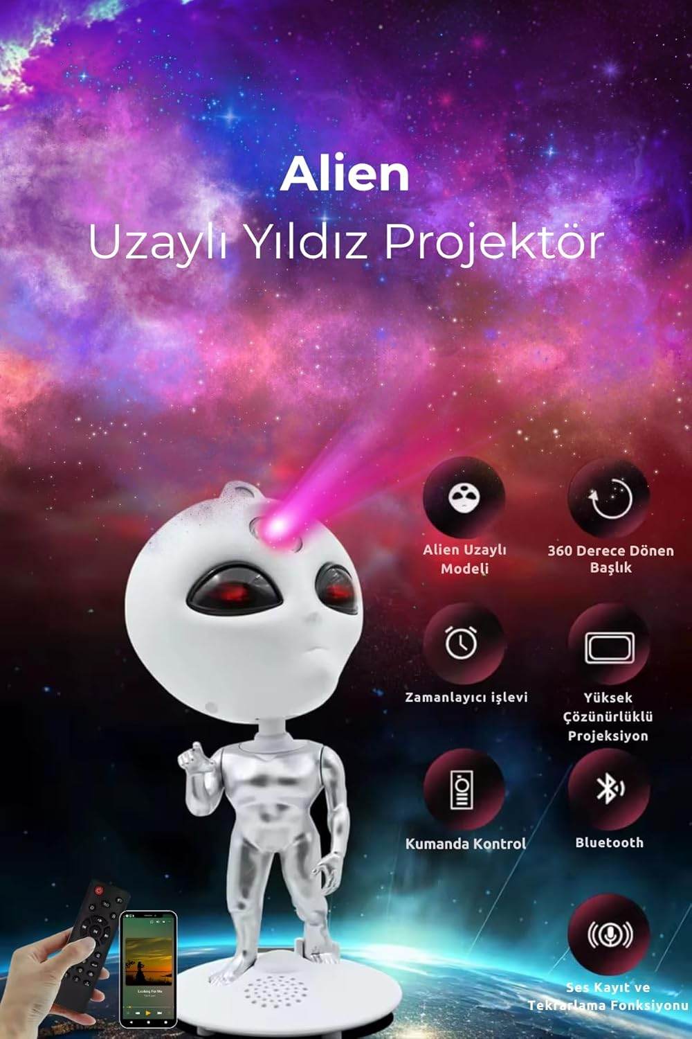 MXS-008 FM UZAYLI ASTRONOT LED GLAXY PROJEKTÖR - G5N - KolayMagza