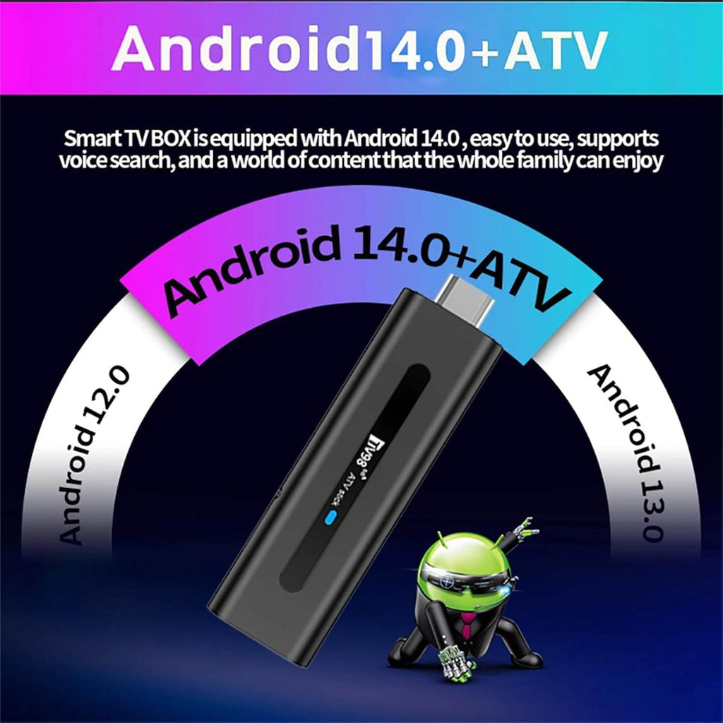 TV98 ATV Stick Mini TV Stick Android 14 H618 Dört Çekirdekli Cortex A53 Desteği 8K Video 2.4G 5G WiFi BT5.0 Sesli Uzaktan Kumanda Akıllı TV Kutusu (2+16GB) - G6H - KolayMagza