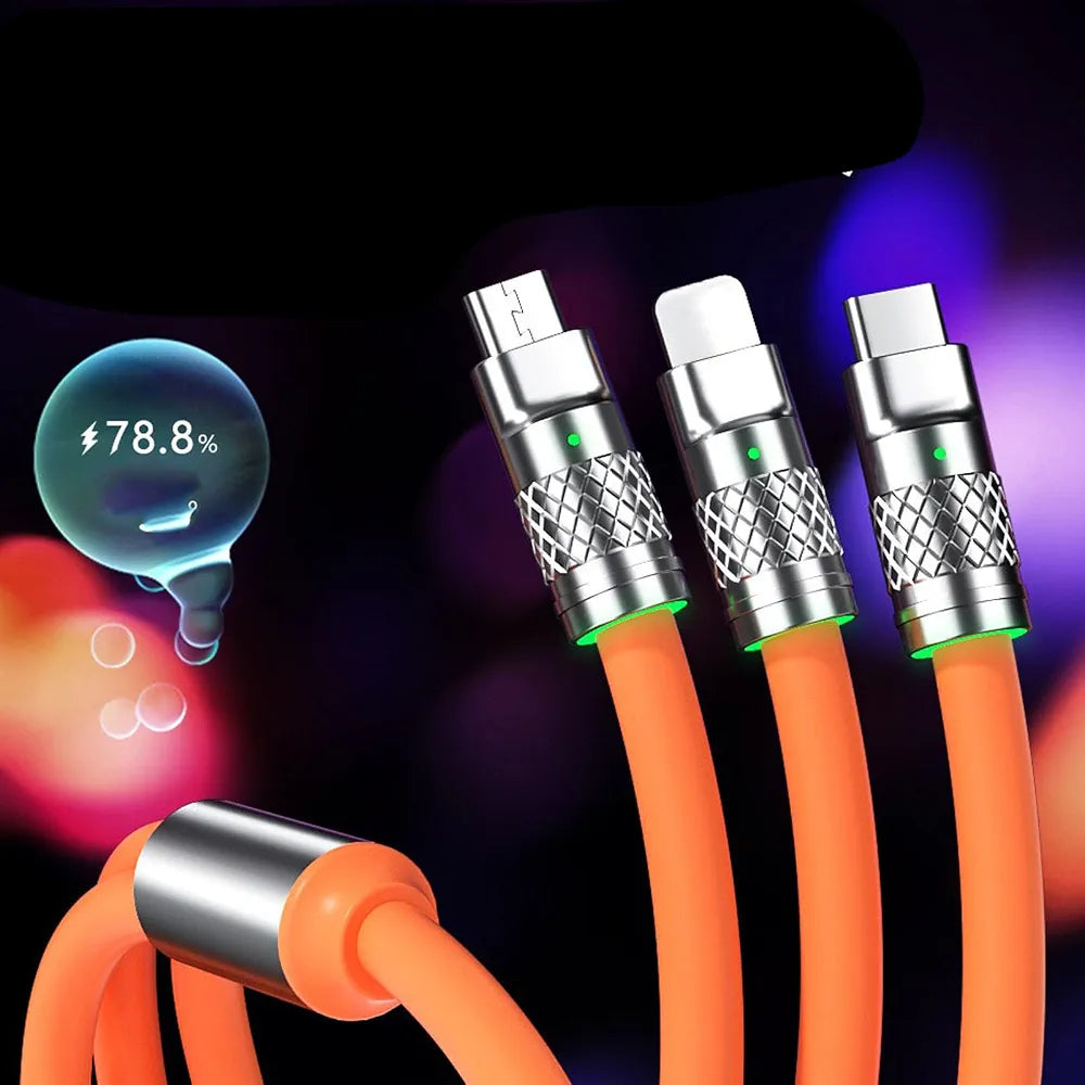 ( 5 adet ) 3'ü 1 Arada Hızlı Şarj Kablosu - Type-C, Lightning, Micro USB Dönüştürücü, Örgü Tasarımlı Turuncu Veri ve şarj Kablosu JBK