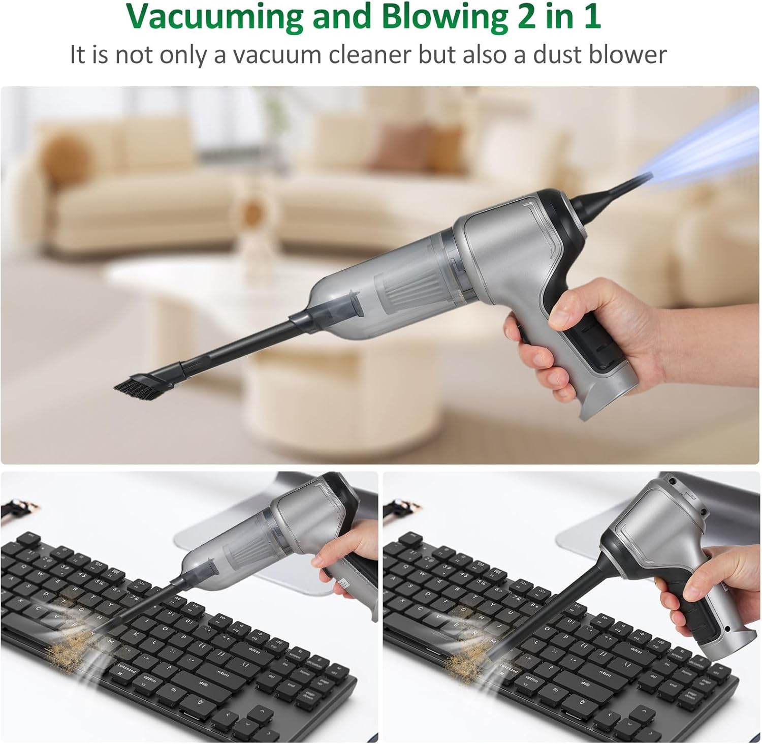 Araba için Mini Elektrikli Süpürge 19000Pa Güçlü 3 kademeli Motor Kablosuz El Vakumu Yüksek Güç ve Tip-C ile Taşınabilir Araba Süpürgesi Basınçlı Hava Silgi Klavye Temizleyici - G6Q - KolayMagza