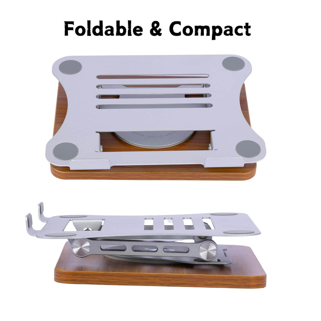 Ahşap tabanlı metal 360 derece döner ayarlanabilir yükseklik laptop ve tablet tutucu masaüstü standı Vip - N1S - KolayMagza