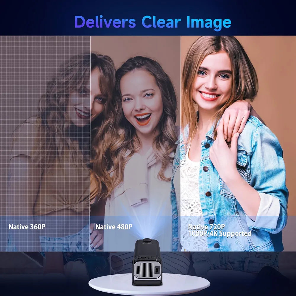 HY320 Mini 4K Destekli Akıllı Taşınabilir Projeksiyon Cihazı - Android 11, Dual WiFi 6, Bluetooth 5.0 Siyah Ev Sineması Ev Tipi Projektör