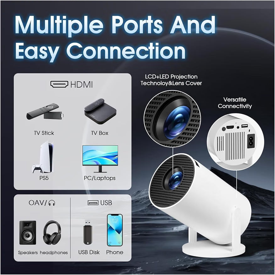 Hy300 akıllı full hd mini projektör – android 11, çift wifi6, bt5,0 ile ev sineması deneyimi TELETEK