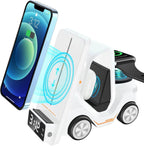6'sı 1 Arada Kablosuz Şarj İstasyonu Araba Şeklinde – iPhone, Apple Watch, AirPods, Samsung ve Tüm Qi Destekli Telefonlar İçin Hızlı Kablosuz Şarj Cihazı + Alarm ve Masaüstü Organizer - S4B - KolayMagza