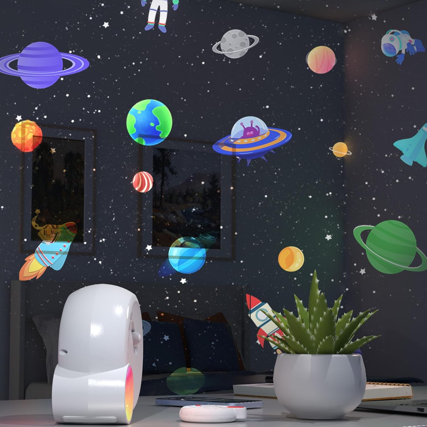 Galaxy Projektör Yıldız Gökyüzü Projeksiyon Lambası 13 Film Diski RGBCW Yatak Odası Ortam Işığı Gece Lambası BT Hoparlörler 15 Beyaz Gürültü Parçası 1H/2H/4H Uzaktan Kumanda ile Zamanlayıcı Ay - H3P