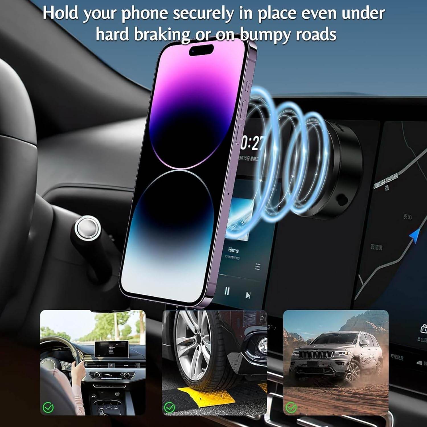 Vantuz emişli vakumlu typeC şarjlı magnetli sabit başlı araç içi telefon tutucu - R2L - KolayMagza