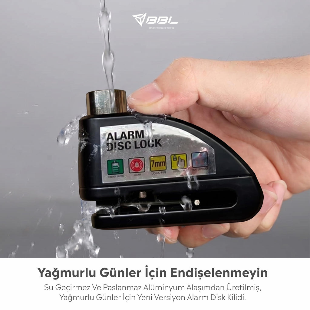 Alarmlı Motosiklet Disk Kilidi - 110 dB Sarsıntı Sensörlü Su Geçirmez Bisiklet ve Elektrikli Scooter Kilidi + Hatırlatıcı Kablo