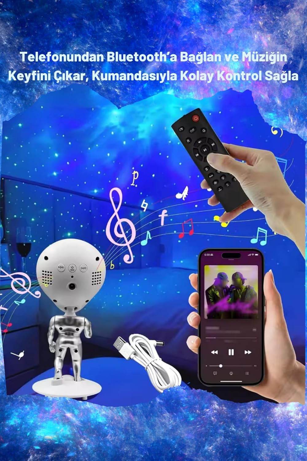 MXS-008 FM UZAYLI ASTRONOT LED GLAXY PROJEKTÖR - G5N - KolayMagza