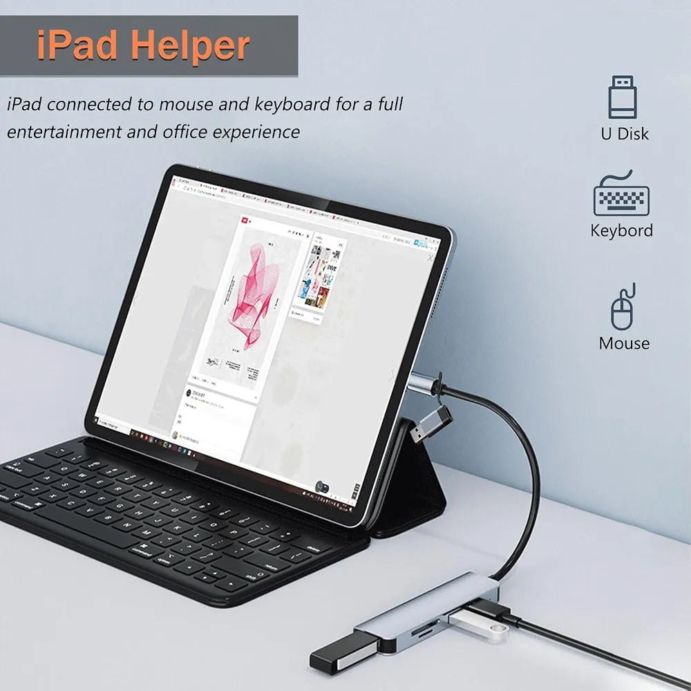 5 in 1 Type-C ve USB 3.0 Çok Fonksiyonlu Hub - 3 Port USB Çoklayıcı, SD/TF Kart Okuyucu Dönüştürücü Adaptör Tucci