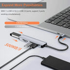 5 in 1 Type-C ve USB 3.0 Çok Fonksiyonlu Hub - 3 Port USB Çoklayıcı, SD/TF Kart Okuyucu Dönüştürücü Adaptör Tucci
