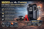 4'ü 1 Arada Taşınabilir Araç Akü Takviye Cihazı (Jump Starter) ve Dijital Hava Kompresörü - 12V Diesel Universal + el fenerli