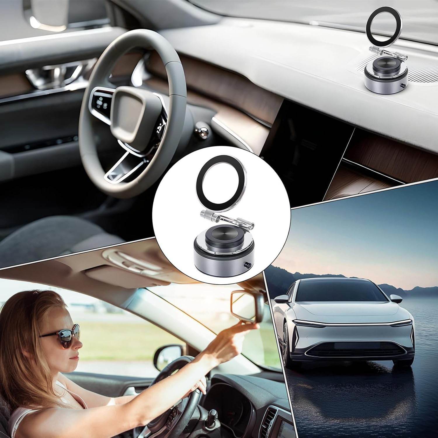 Elektrikli vakumlu magsafe magnetli araç içi telefon tutucu 360 derece döner - R2N - KolayMagza
