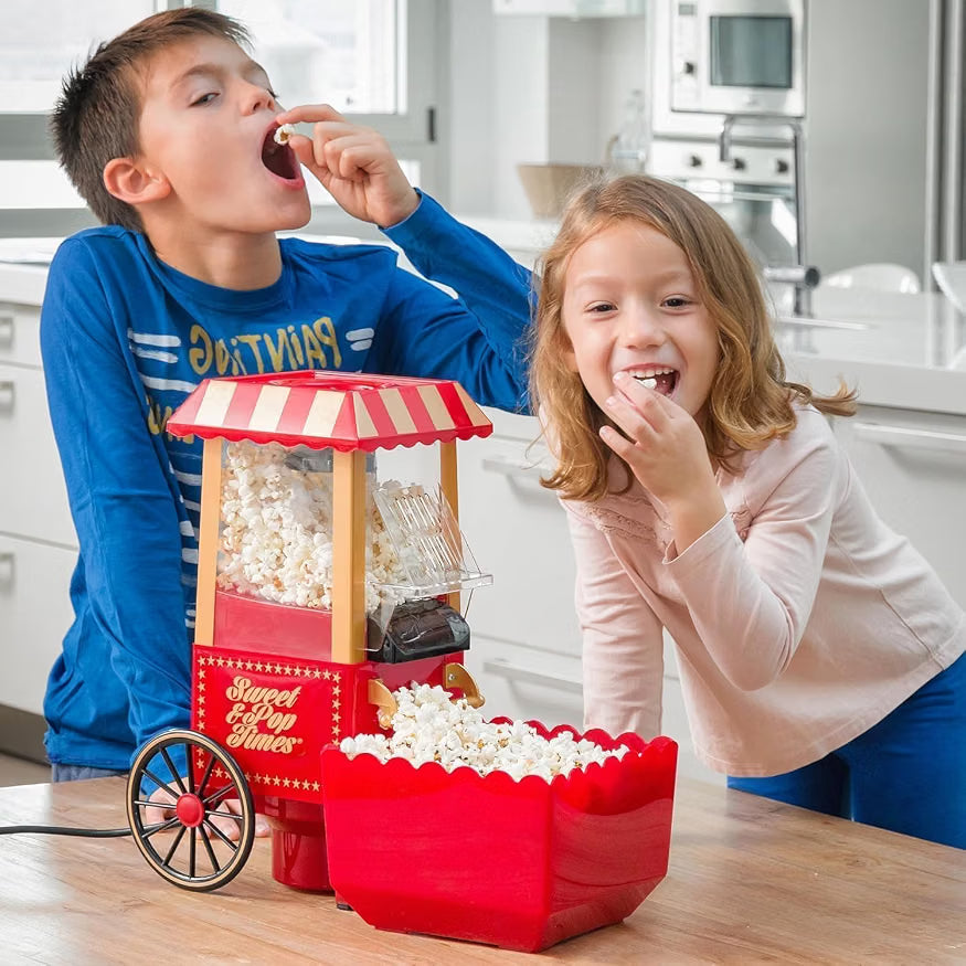 Nostaljik Mini Patlamış Mısır Makinesi - Retro Popcorn Arabası Tasarımlı Ev Tipi Yağsız Sıcak Hava Patlatıcı LENSUN