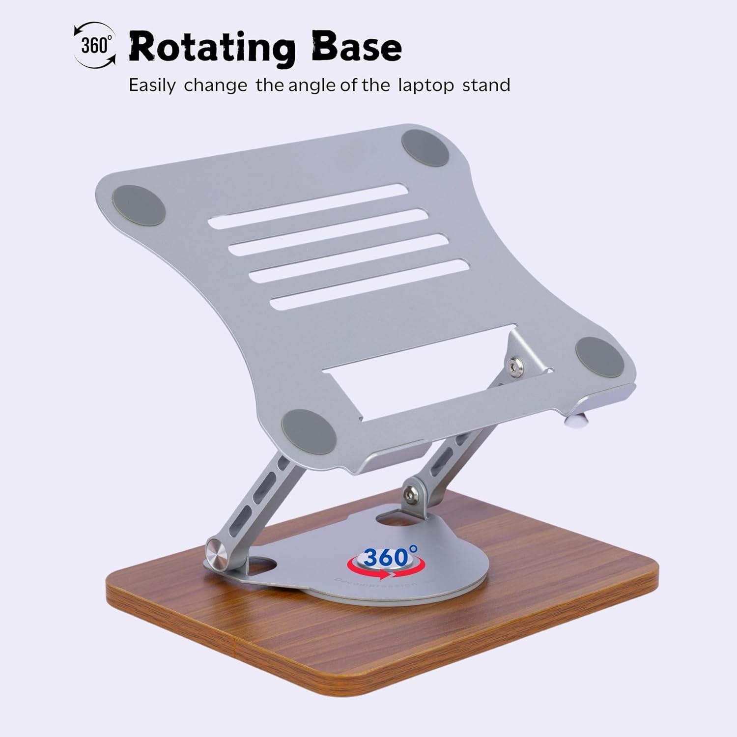 Ahşap tabanlı metal 360 derece döner ayarlanabilir yükseklik laptop ve tablet tutucu masaüstü standı Vip - N1S - KolayMagza