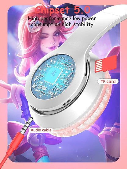P47m kedili led ışıklı katlanabilir hafıza kartı destekli kafa üstü bluetooth kulaklık - U1G - KolayMagza
