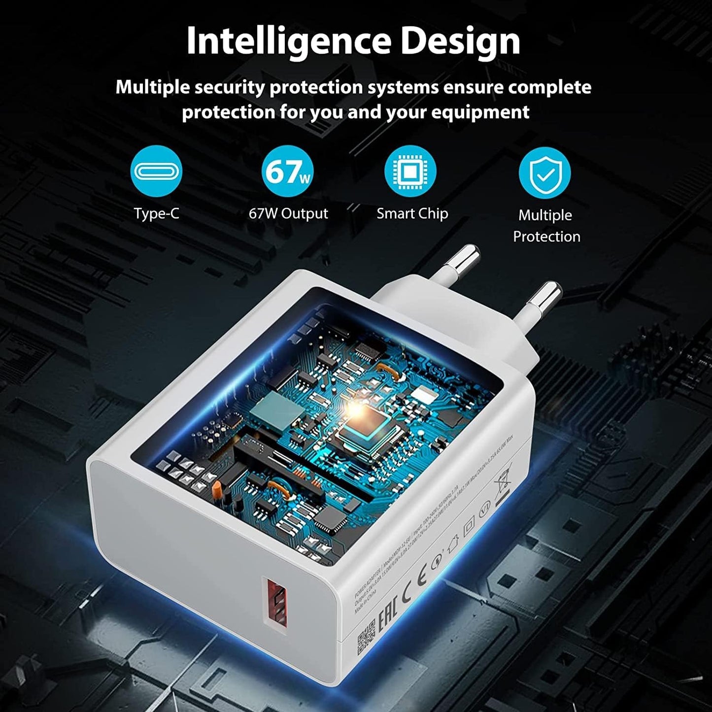 Xaomi 67W saniyeli turbo destekli usb çıkışlı başlık ve usb typeC şarj seti