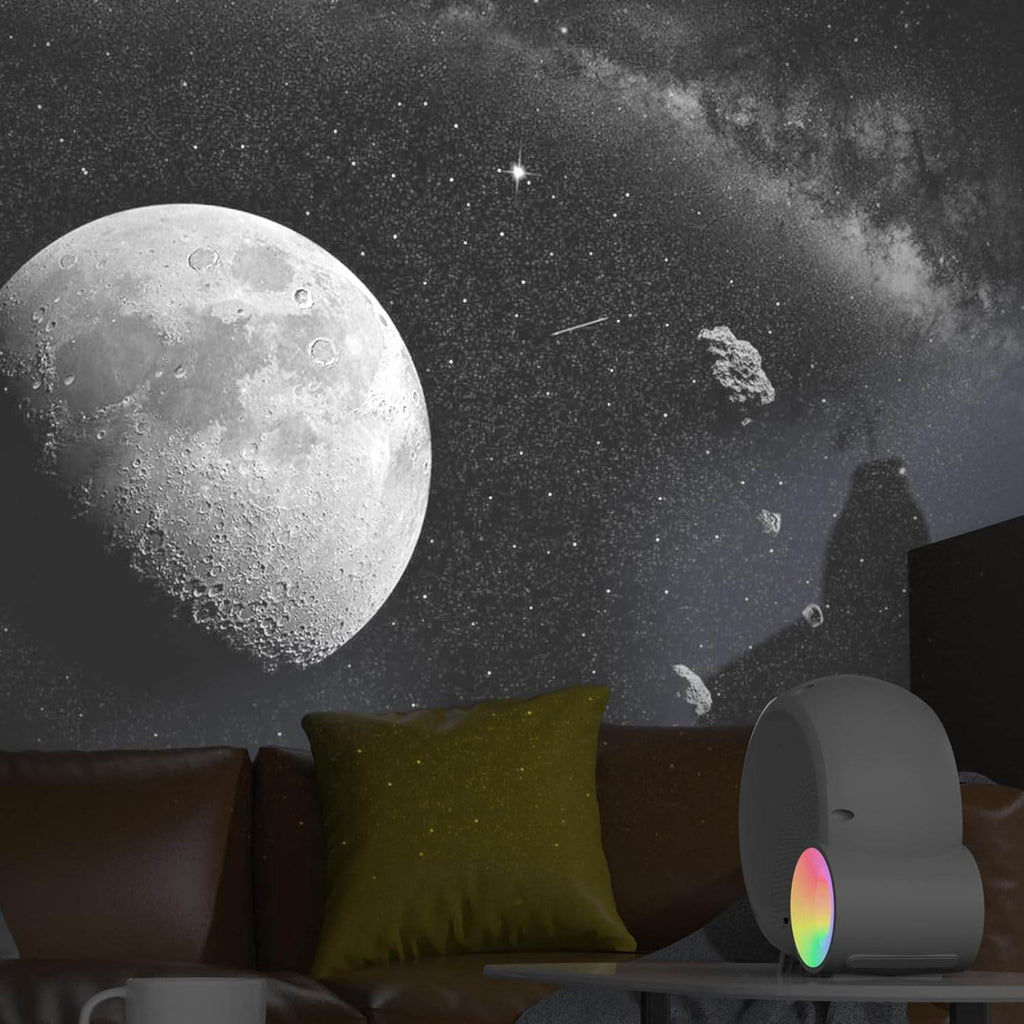 Galaxy Projektör Yıldız Gökyüzü Projeksiyon Lambası 13 Film Diski RGBCW Yatak Odası Ortam Işığı Gece Lambası BT Hoparlörler 15 Beyaz Gürültü Parçası 1H/2H/4H Uzaktan Kumanda ile Zamanlayıcı Ay - H3P - KolayMagza