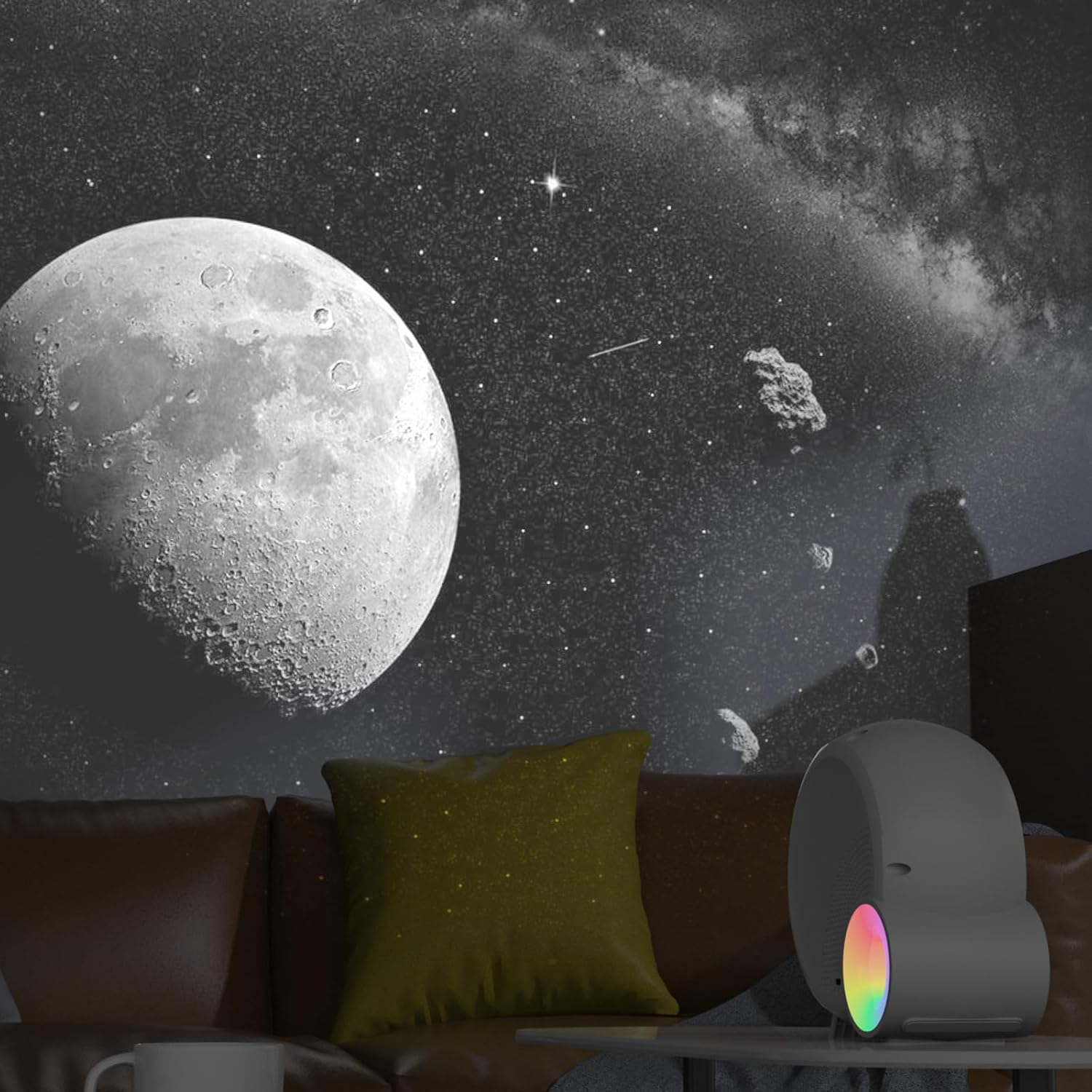 Galaxy Projektör Yıldız Gökyüzü Projeksiyon Lambası 13 Film Diski RGBCW Yatak Odası Ortam Işığı Gece Lambası BT Hoparlörler 15 Beyaz Gürültü Parçası 1H/2H/4H Uzaktan Kumanda ile Zamanlayıcı Ay - H3P