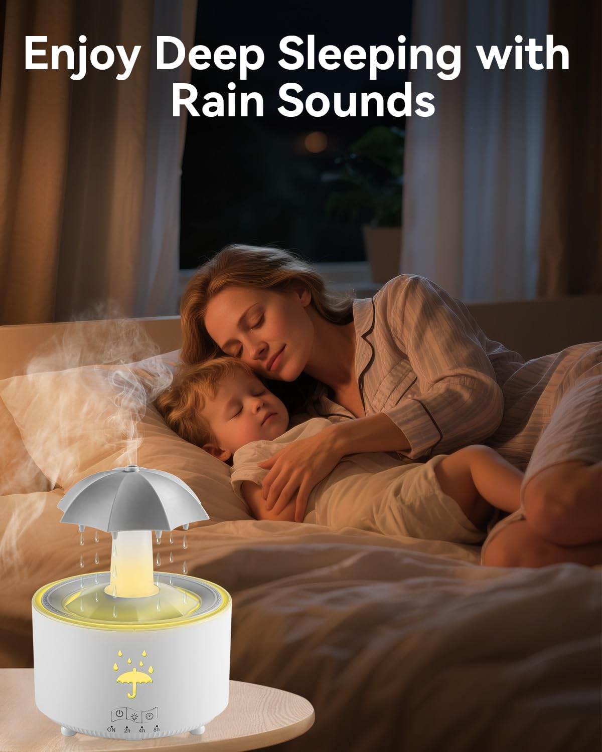 V88 3'ü 1 arada Yağmur Damlası Nemlendirici ve Esansiyel Yağ Difüzörü, Serin Sis, 360 Derece Şelale, Fısıltılı Yağmur Sesi ve 7 Ruh Hali Işığı, Şemsiye Tasarımlı Hava Nemlendirici, Ev, Yatak Odası, Oturma Odası - H3Y - KolayMagza