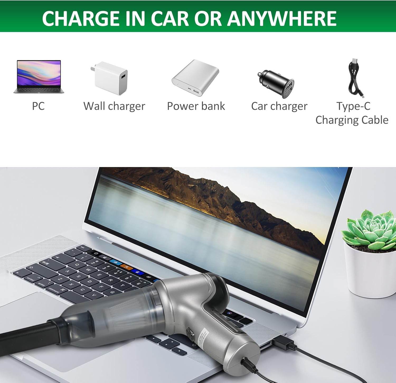 Araba için Mini Elektrikli Süpürge 19000Pa Güçlü 3 kademeli Motor Kablosuz El Vakumu Yüksek Güç ve Tip-C ile Taşınabilir Araba Süpürgesi Basınçlı Hava Silgi Klavye Temizleyici - G6Q - KolayMagza