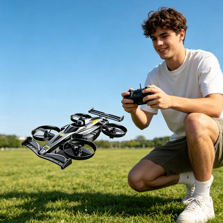 R37 2'si 1 Arada Uzaktan Kumandalı Uçan Yarış Arabası ve Drone - Kara ve Hava Modlu Akrobatik Quadcopter SANTRAL HAN