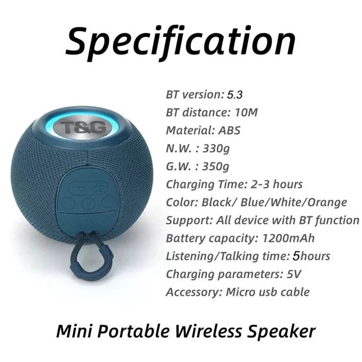 Tg-337 3d stereo su geçirmez rgb led ışıklı 1200mah 5w süper bass fm radyo sd kart usb aux destekli taşınabilir bluetooth hoperlör - H1U - KolayMagza