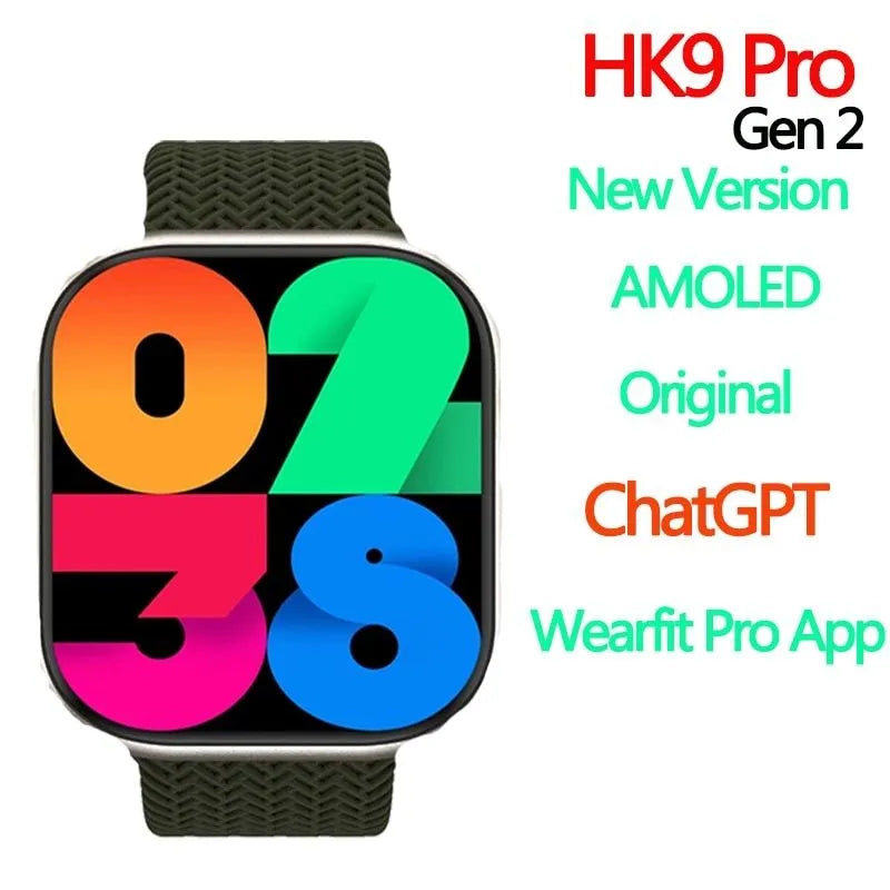hk 9 pro amoled 2.02 ekran inç 45mm kordon kilitli akıllı saat