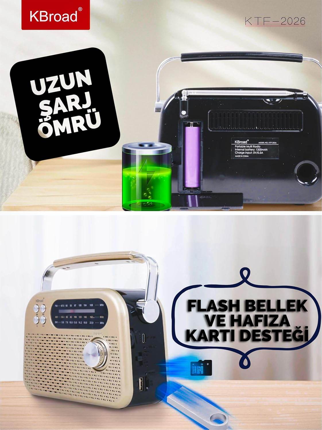 KTF-2026 nostaljı radiolu sm usb sd hafıza destekli bluetooth hoparlör - H3F - KolayMagza