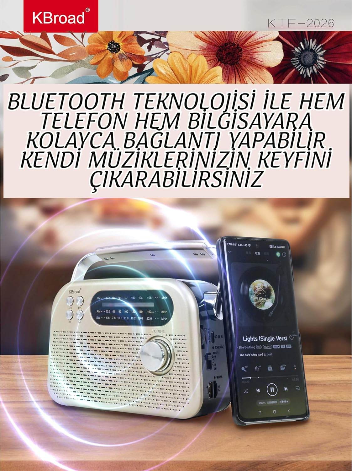 KTF-2026 nostaljı radiolu sm usb sd hafıza destekli bluetooth hoparlör - H3F - KolayMagza