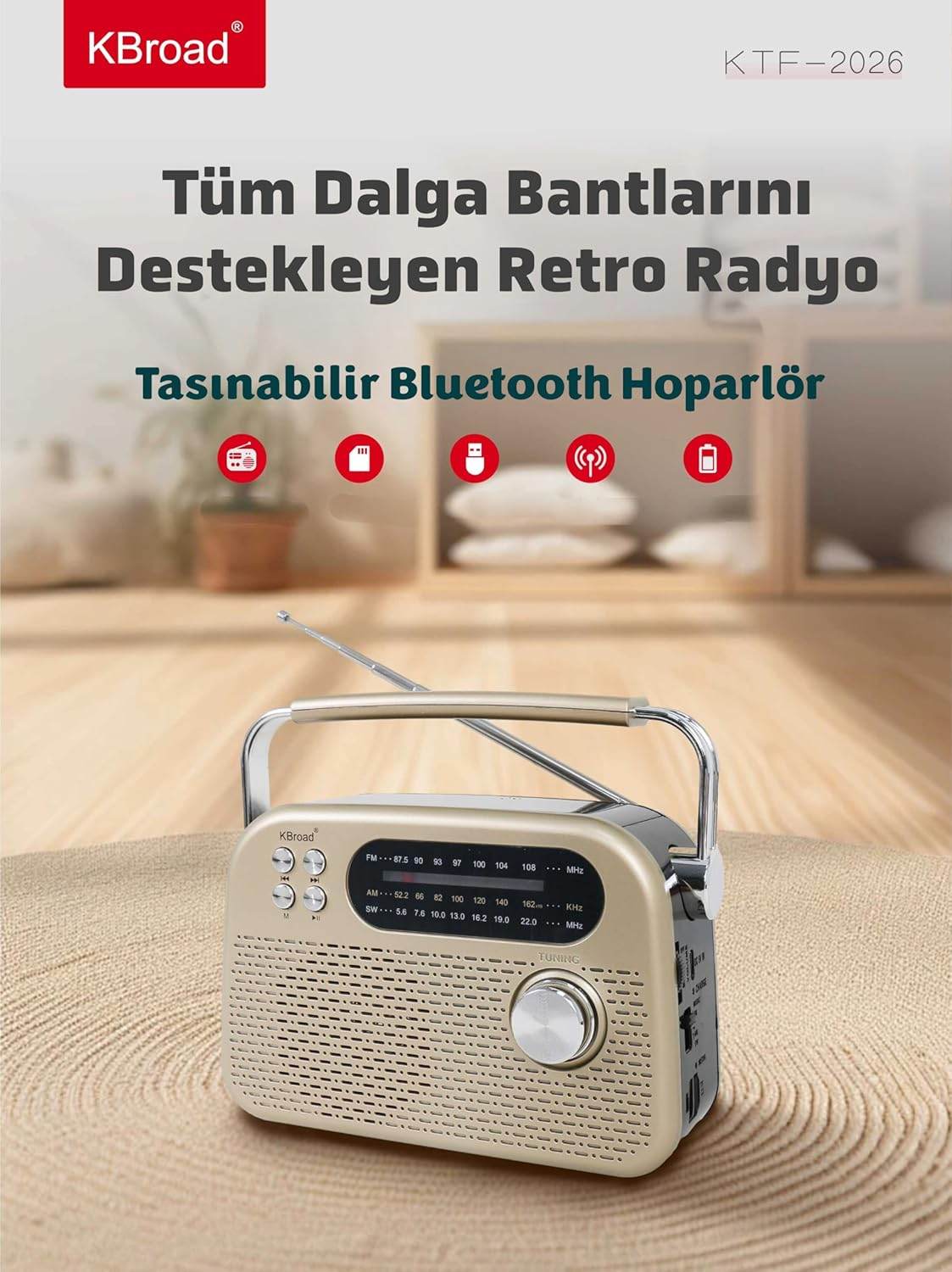 KTF-2026 nostaljı radiolu sm usb sd hafıza destekli bluetooth hoparlör - H3F - KolayMagza