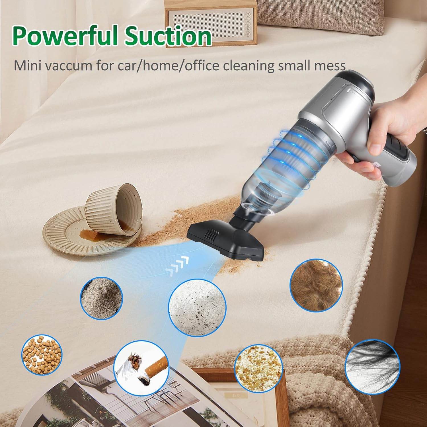 Araba için Mini Elektrikli Süpürge 19000Pa Güçlü 3 kademeli Motor Kablosuz El Vakumu Yüksek Güç ve Tip-C ile Taşınabilir Araba Süpürgesi Basınçlı Hava Silgi Klavye Temizleyici - G6Q - KolayMagza
