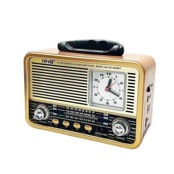 Nns ns-8898bt masa üstü saatlı nostaljik usb/tf/am/fm/radyo destekli bluetooth hoparlör - H3O - KolayMagza