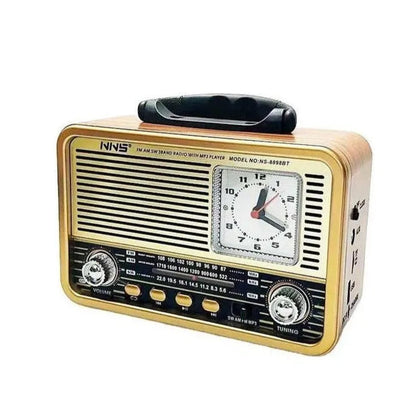 Nns ns-8898bt masa üstü saatlı nostaljik usb/tf/am/fm/radyo destekli bluetooth hoparlör - H3O