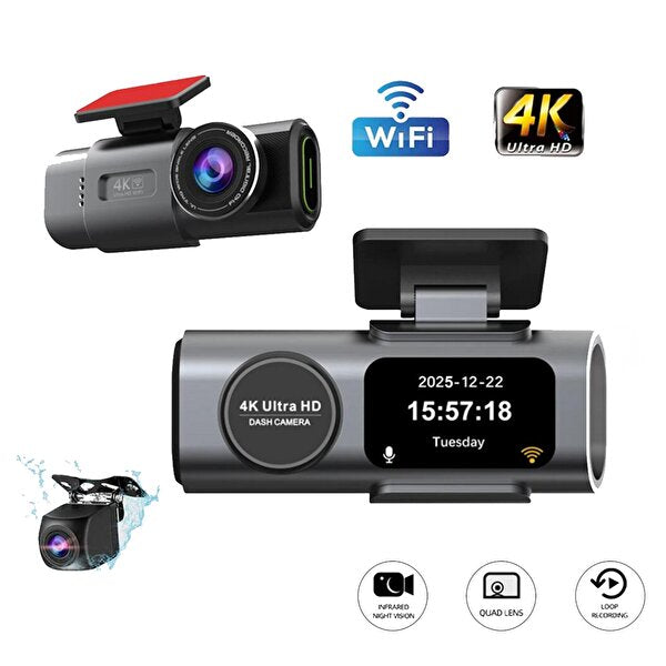 4K Ultra HD Vehicle BlackBOX DVR Dual Lens Araç İçi Kamera - WDR Gece Görüşlü Çift Kameralı Yol Kayıt Cihazı