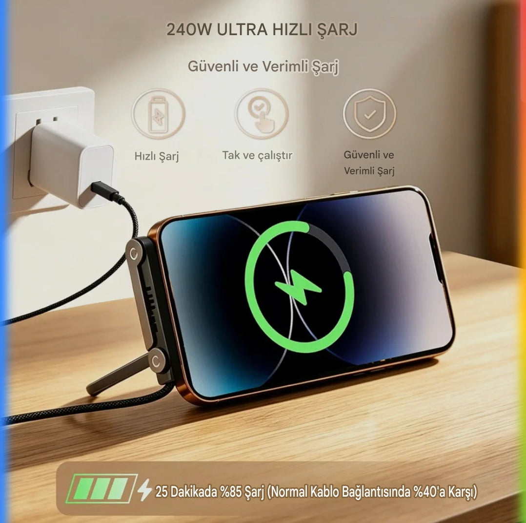 Orjinal 240w metal standlı TypeC - TypeC kablo 1,50m hasır şarj kablosu