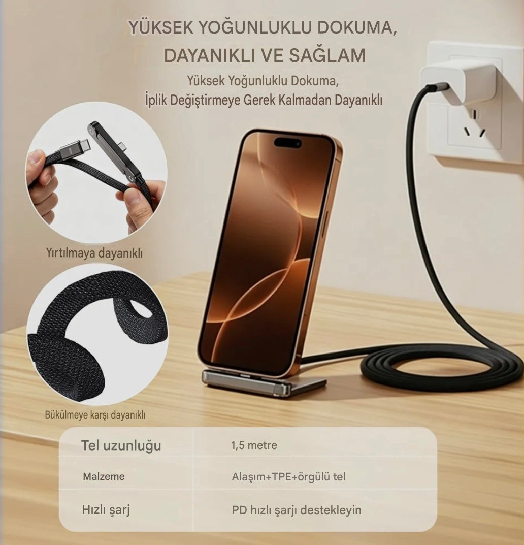 Orjinal 240w metal standlı TypeC - TypeC kablo 1,50m hasır şarj kablosu