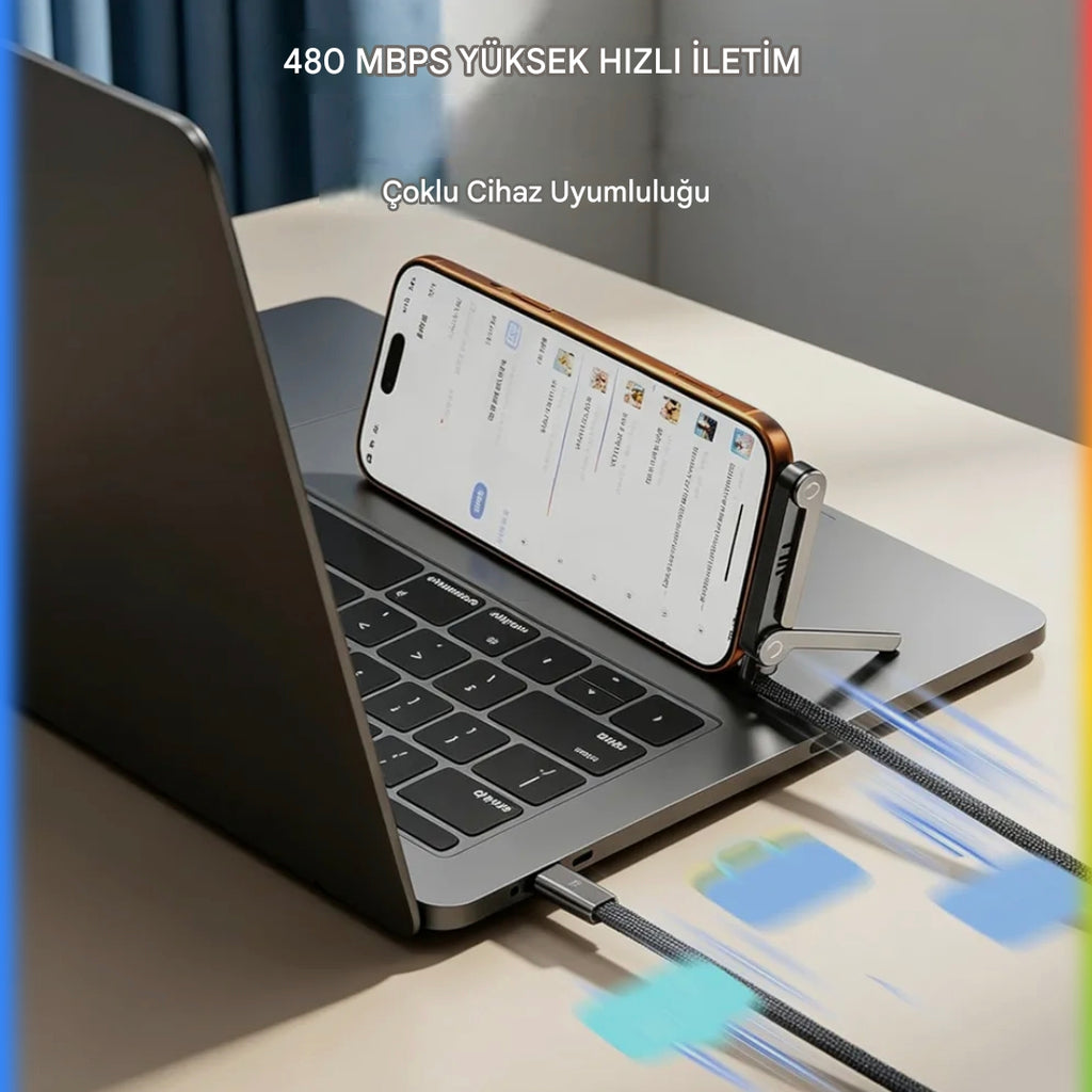 Orjinal 240w metal standlı TypeC - TypeC kablo 1,50m hasır şarj kablosu