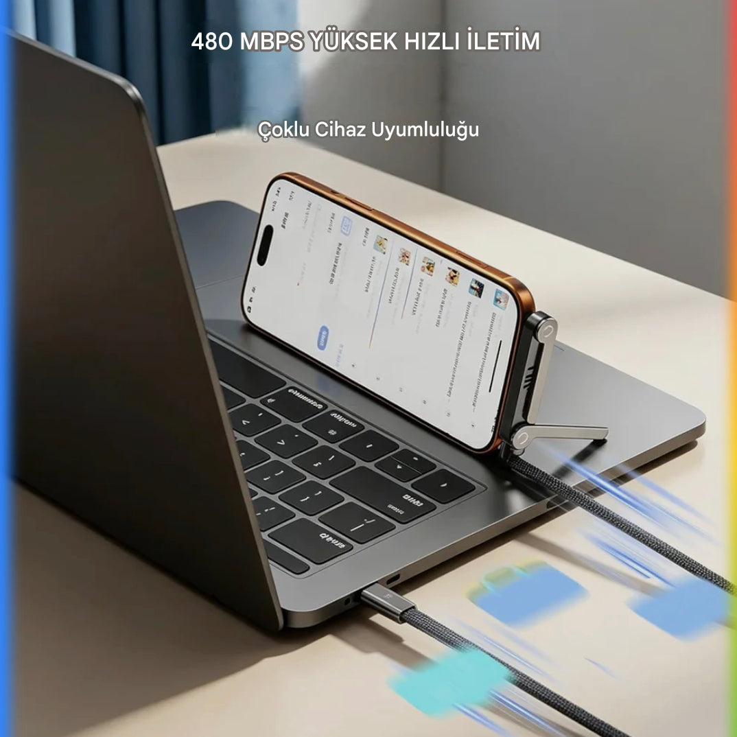 Orjinal 240w metal standlı TypeC - TypeC kablo 1,50m hasır şarj kablosu