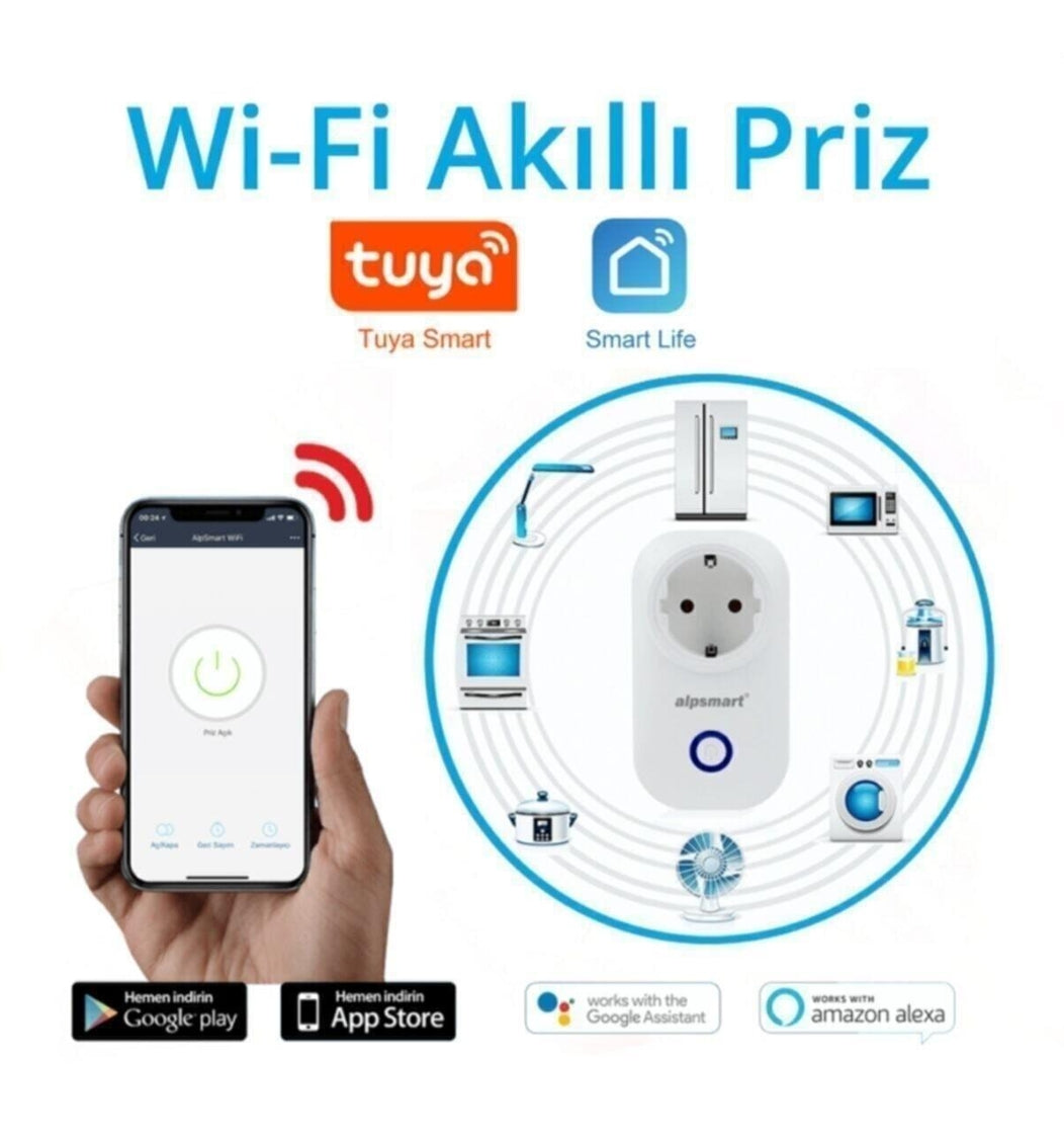 Akıllı Wi-Fi Priz 16A 3500W - Uzaktan Kontrol, Zamanlayıcı ve Sesli Komut Desteği (Ateşe Dayanıklı)