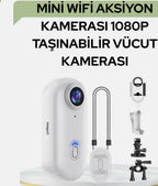 Mini WiFi Giyilebilir Aksiyon Kamerası - 1080P Full HD Manyetik Vlog ve Spor Kamerası (360° Klipsli)