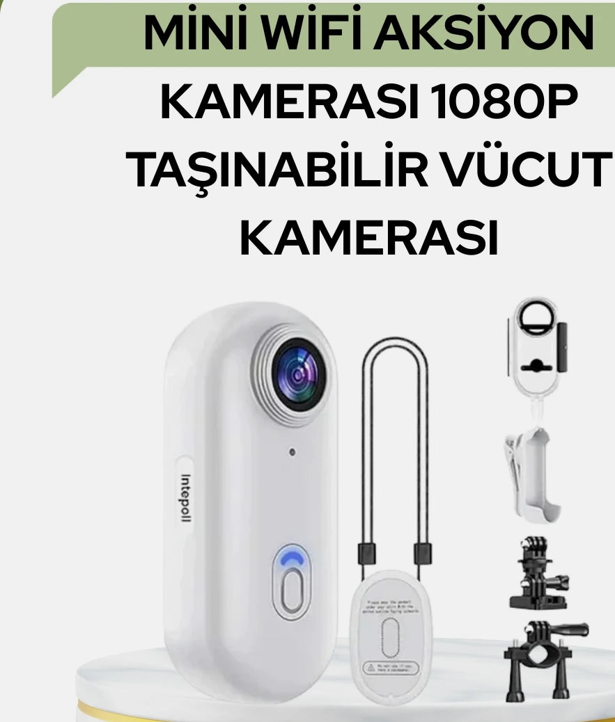 Mini WiFi Giyilebilir Aksiyon Kamerası - 1080P Full HD Manyetik Vlog ve Spor Kamerası (360° Klipsli)