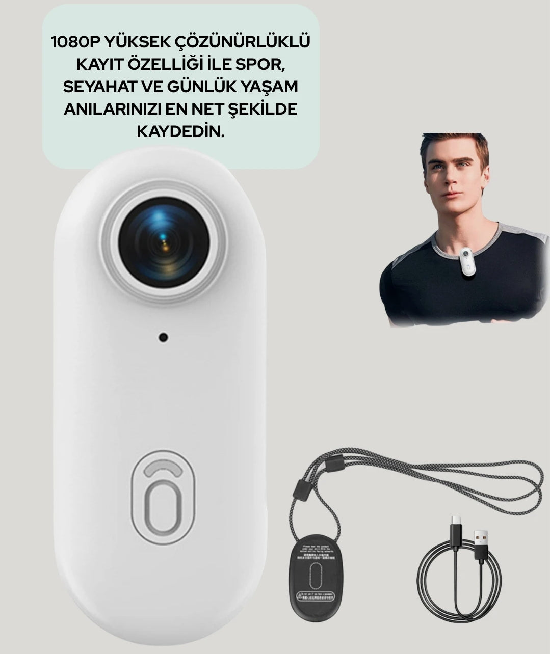 Mini WiFi Giyilebilir Aksiyon Kamerası - 1080P Full HD Manyetik Vlog ve Spor Kamerası (360° Klipsli)