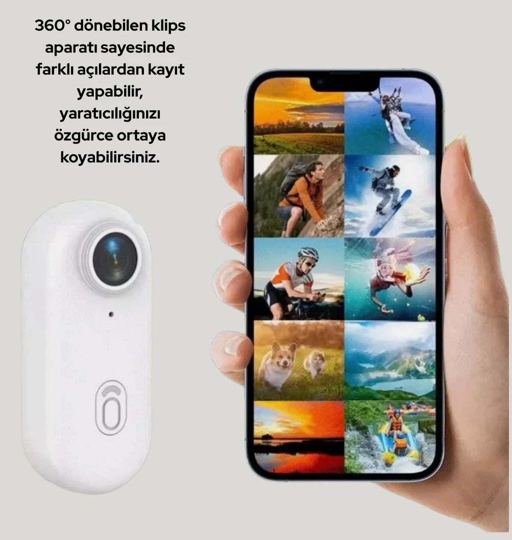 Mini WiFi Giyilebilir Aksiyon Kamerası - 1080P Full HD Manyetik Vlog ve Spor Kamerası (360° Klipsli)