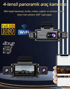 4 Kameralı 360° Döngüsel Kayıt Full HD 1080p Araç İçi Kamera - WiFi Cam, park modlu, Gece Görüşlü WDR Teknolojisi ve Yol Kayıt Cihazı