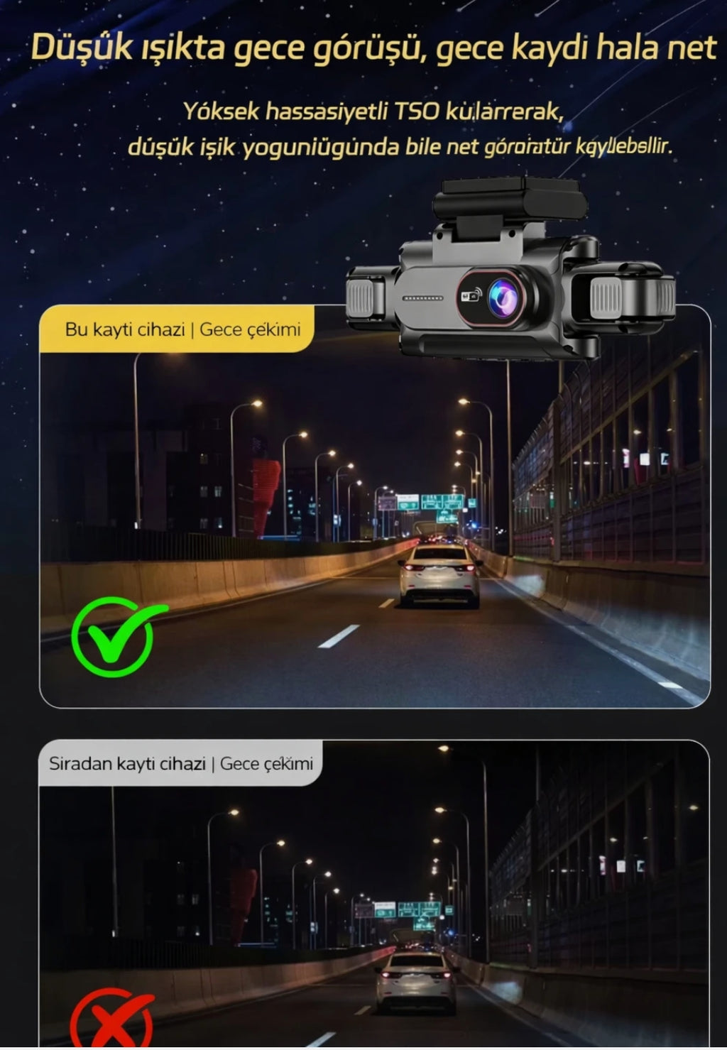 4 Kameralı 360° Döngüsel Kayıt Full HD 1080p Araç İçi Kamera - WiFi Cam, park modlu, Gece Görüşlü WDR Teknolojisi ve Yol Kayıt Cihazı