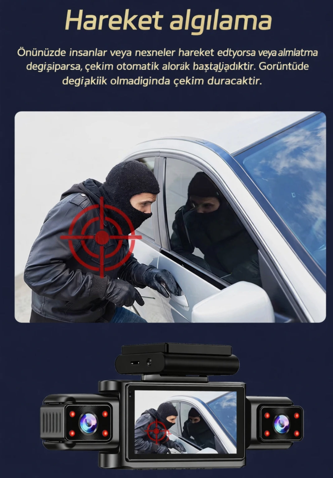 4 Kameralı 360° Döngüsel Kayıt Full HD 1080p Araç İçi Kamera - WiFi Cam, park modlu, Gece Görüşlü WDR Teknolojisi ve Yol Kayıt Cihazı