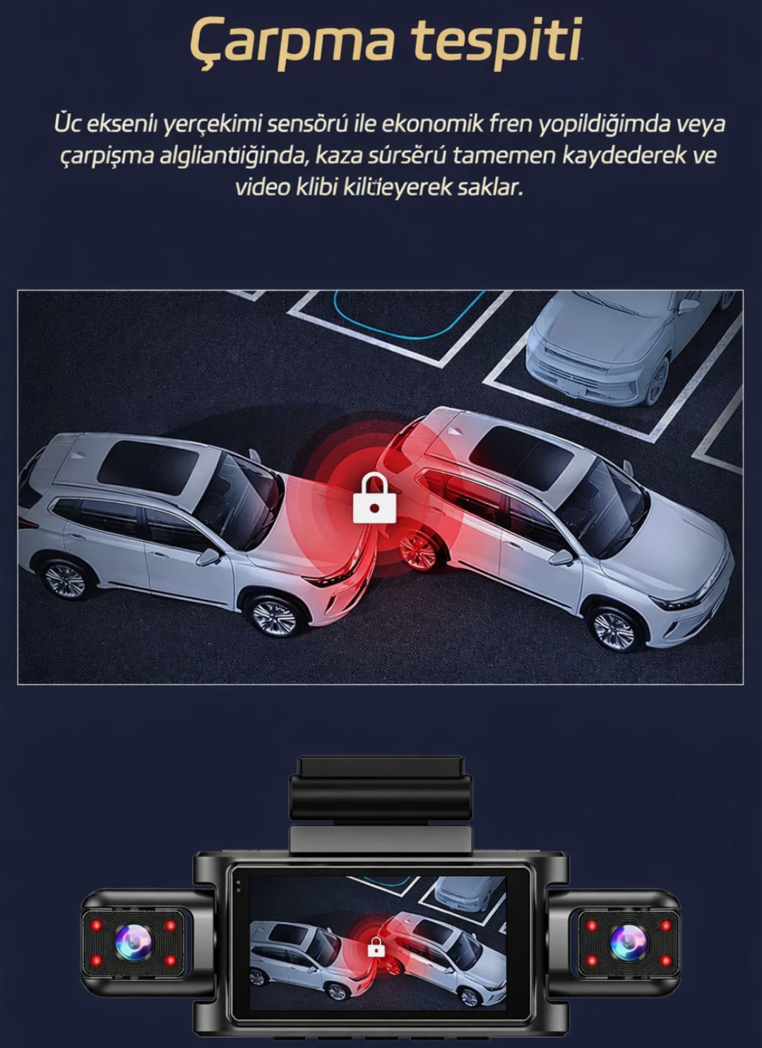 4 Kameralı 360° Döngüsel Kayıt Full HD 1080p Araç İçi Kamera - WiFi Cam, park modlu, Gece Görüşlü WDR Teknolojisi ve Yol Kayıt Cihazı