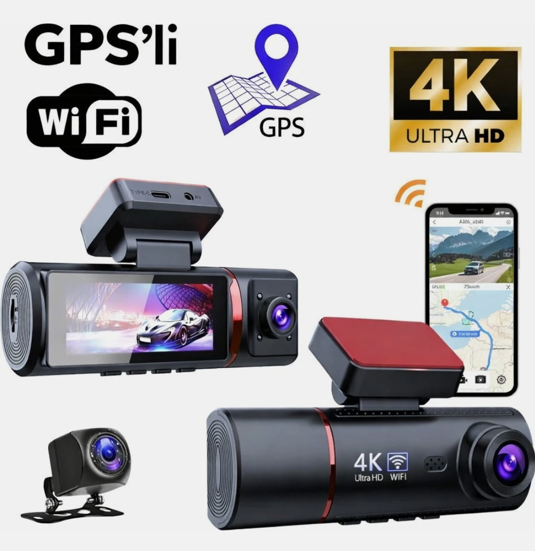 4K Ultra HD Vehicle BlackBOX DVR Dual Lens Araç İçi Kamera - WDR Gece Görüşlü Çift Kameralı Yol Kayıt Cihazı