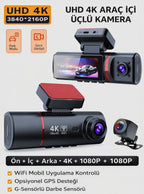 4K Ultra HD Vehicle BlackBOX DVR Dual Lens Araç İçi Kamera - WDR Gece Görüşlü Çift Kameralı Yol Kayıt Cihazı