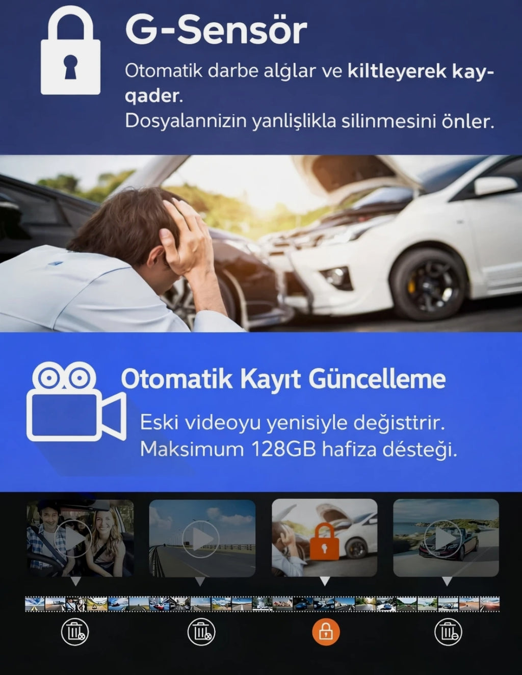 4K Ultra HD Vehicle BlackBOX DVR Dual Lens Araç İçi Kamera - WDR Gece Görüşlü Çift Kameralı Yol Kayıt Cihazı